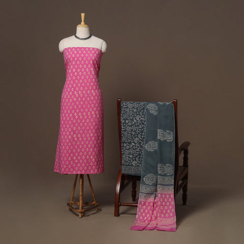 Hand batik cotton 3pc unstitched dress material 44