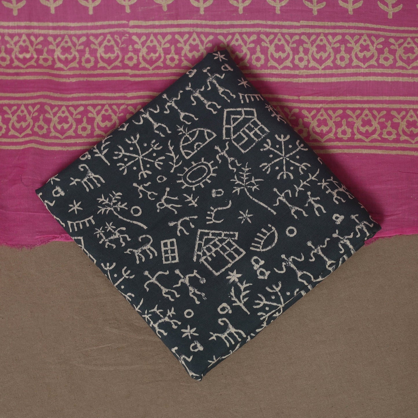 Hand batik cotton 3pc unstitched dress material 44