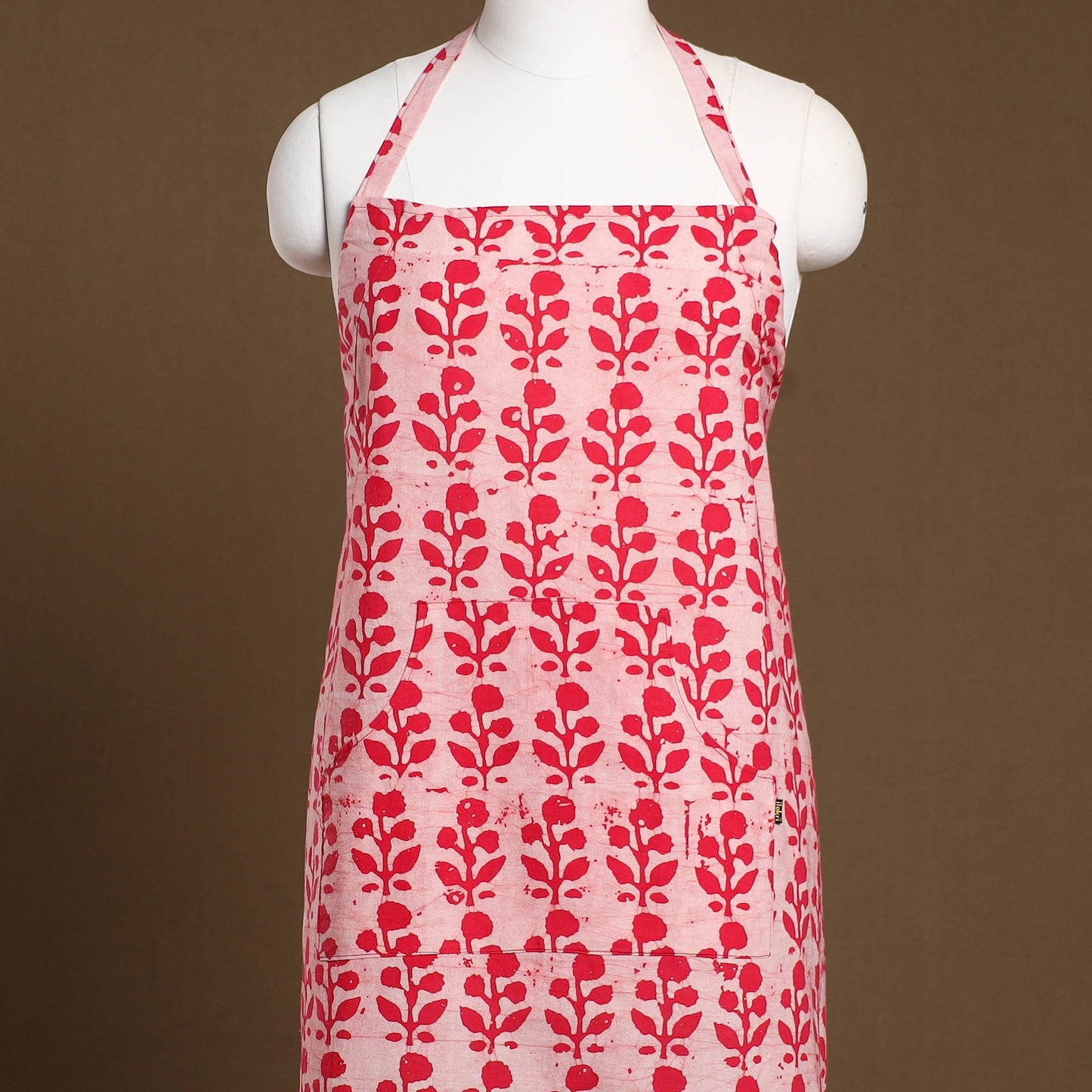 Pink - Hand Batik Print Cotton Apron with Pocket 03
