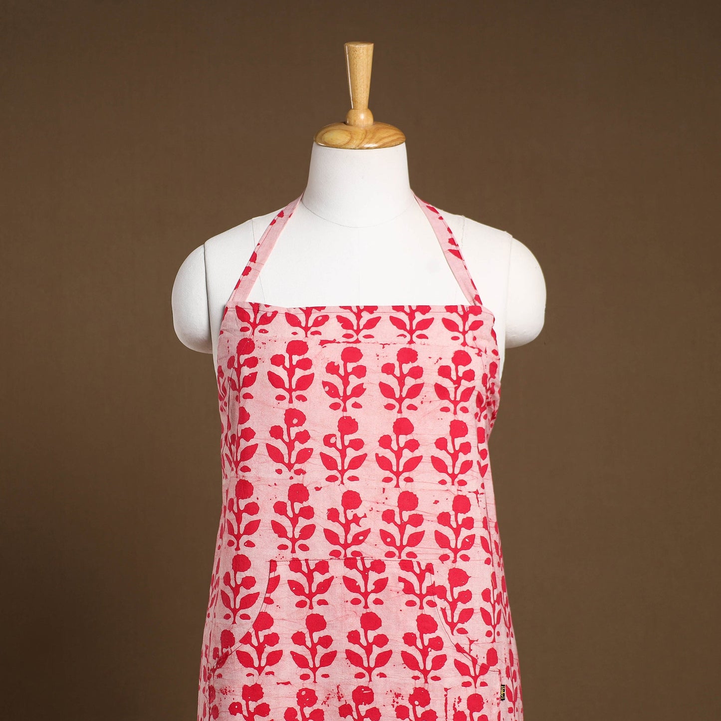 Pink - Hand Batik Print Cotton Apron with Pocket 03