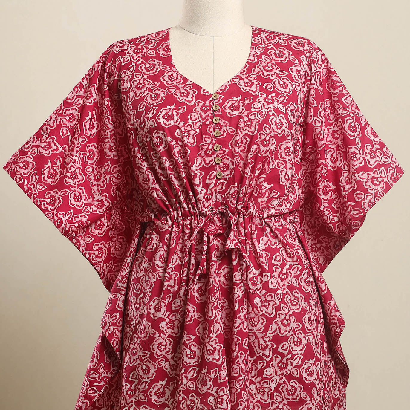 Buy Pink Hand Batik Print Cotton Kaftan