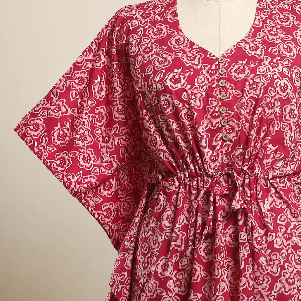 Buy Pink Hand Batik Print Cotton Kaftan