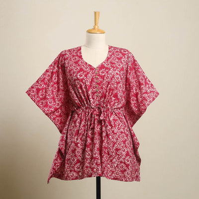 Buy Pink Hand Batik Print Cotton Kaftan
