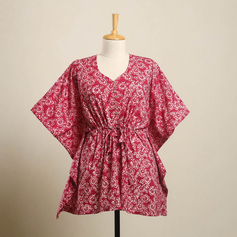 Buy Pink Hand Batik Print Cotton Kaftan
