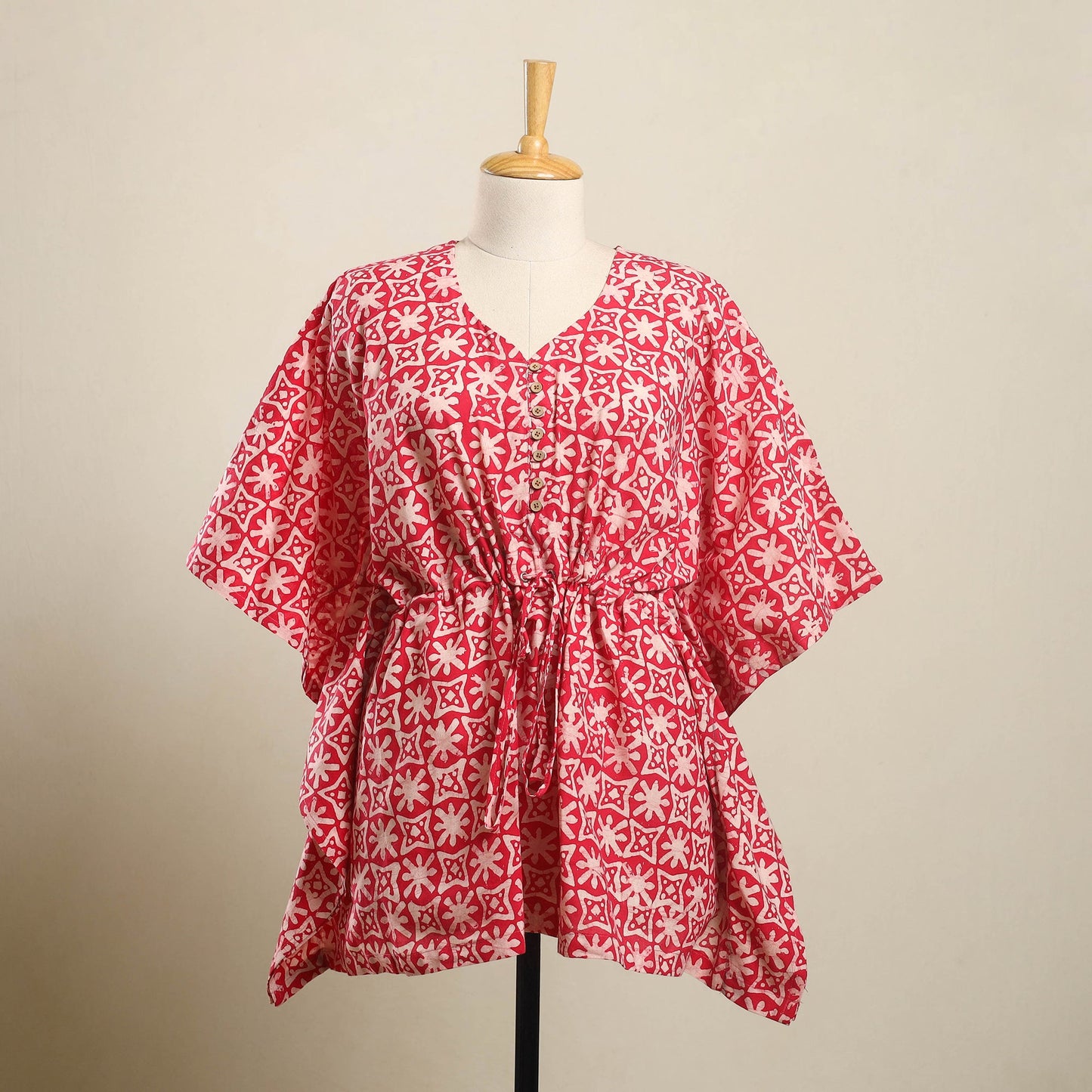 Buy Pink Hand Batik Print Cotton Kaftan
