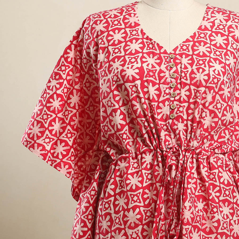 Buy Pink Hand Batik Print Cotton Kaftan