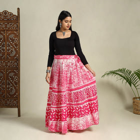 Pink Hand Batik Print Running Stitch Cotton Long Skirt