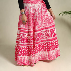 Pink Hand Batik Print Running Stitch Cotton Long Skirt