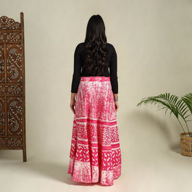 Pink Hand Batik Print Running Stitch Cotton Long Skirt