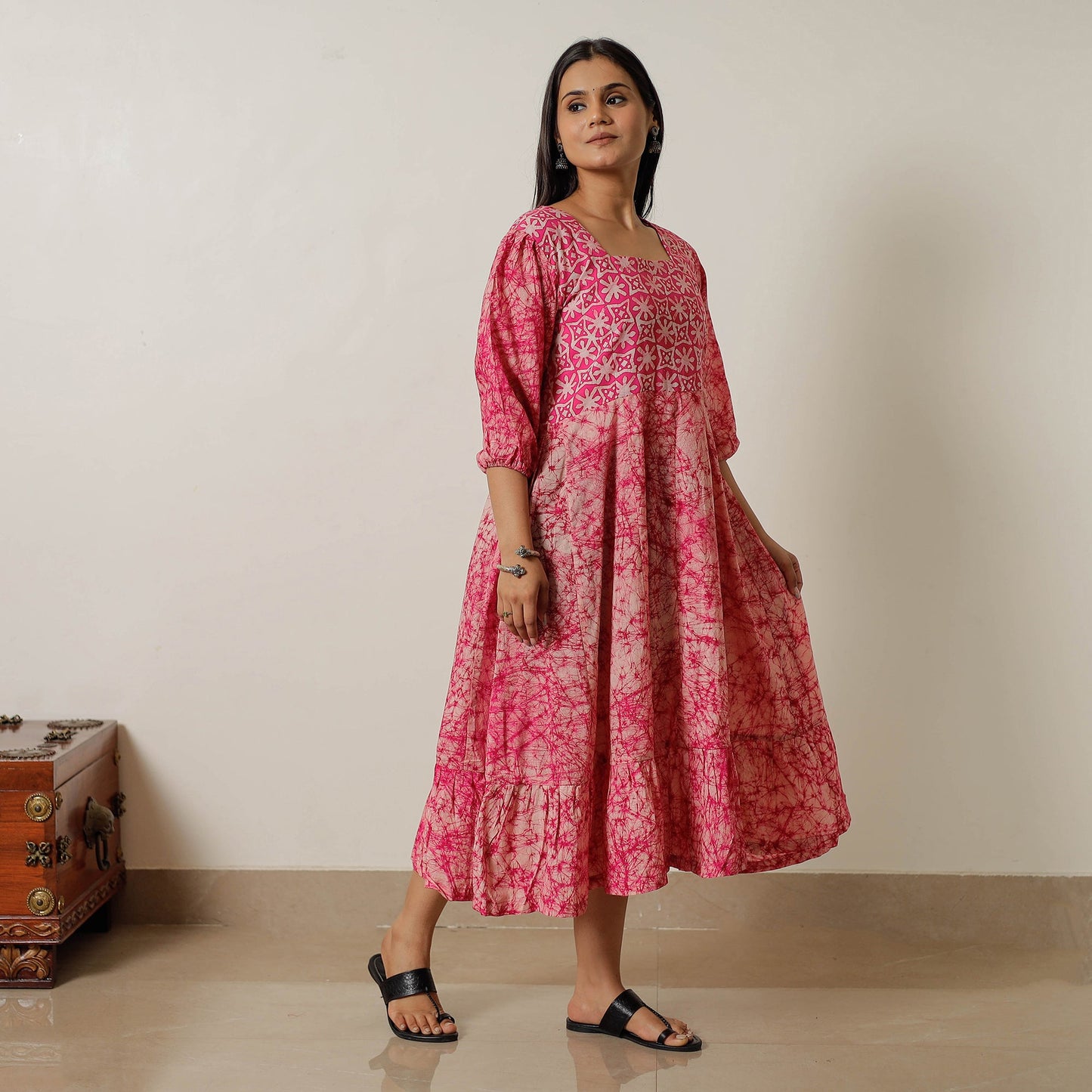 Buy Hand Batik Printed Cotton Flared Dress 02 Online l iTokri.com