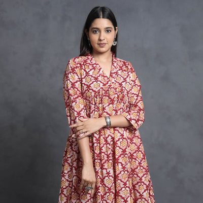  Hand Batik Printed Cotton Flared Gher Dress 