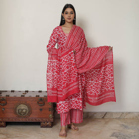  Hand Batik Printed Cotton Kurta with Palazzo & Dupatta Set 06 