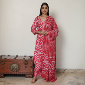  Hand Batik Printed Cotton Kurta with Palazzo & Dupatta Set 06 