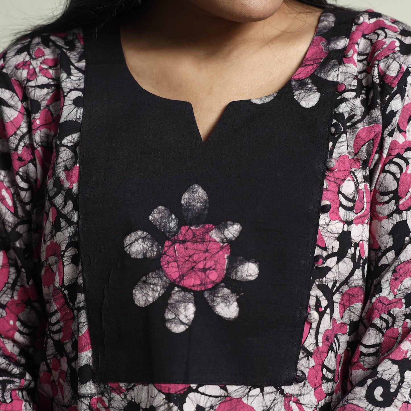 Hand batik printed cotton kurta with palazzo & dupatta set