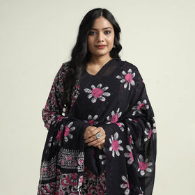 Hand batik printed cotton kurta with palazzo & dupatta set