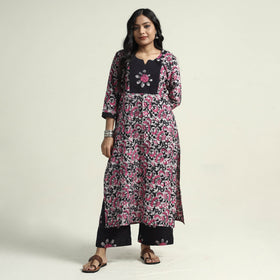 Hand batik printed cotton kurta with palazzo & dupatta set