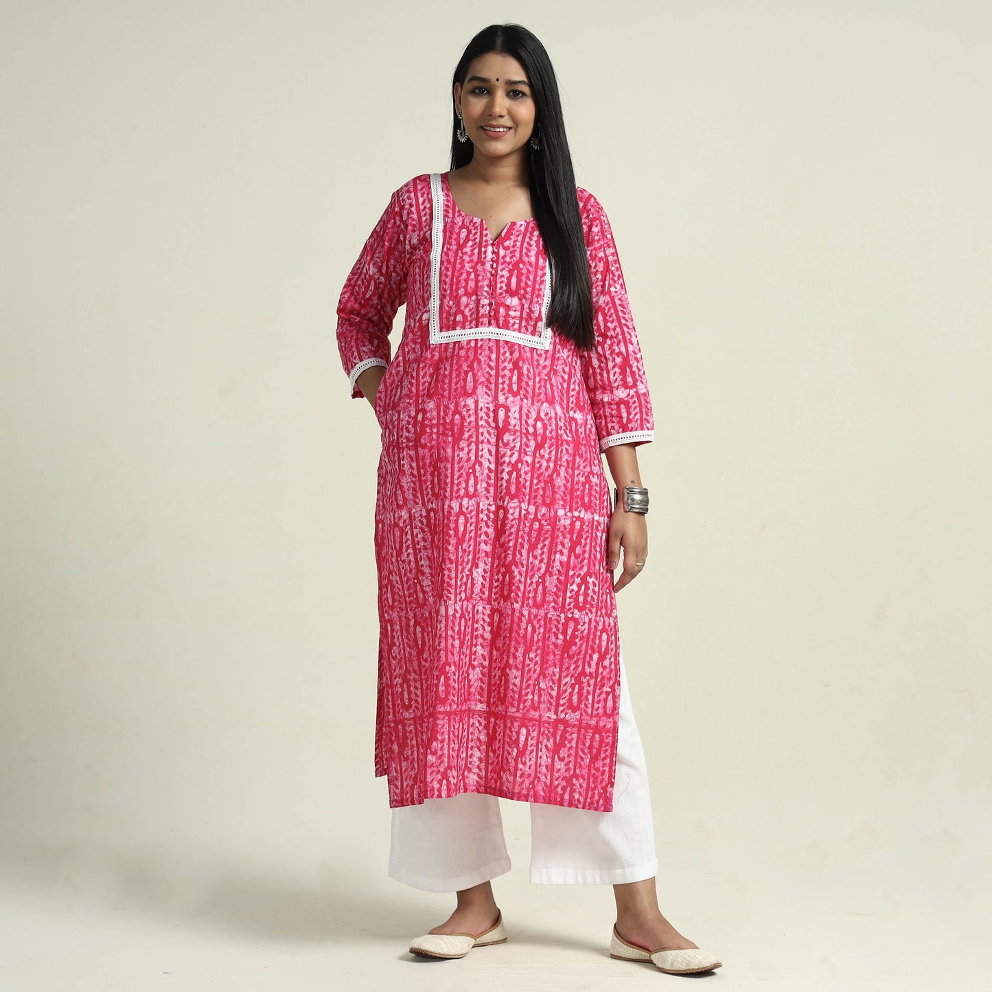  Hand Batik Printed Cotton Kurta with Palazzo Set 