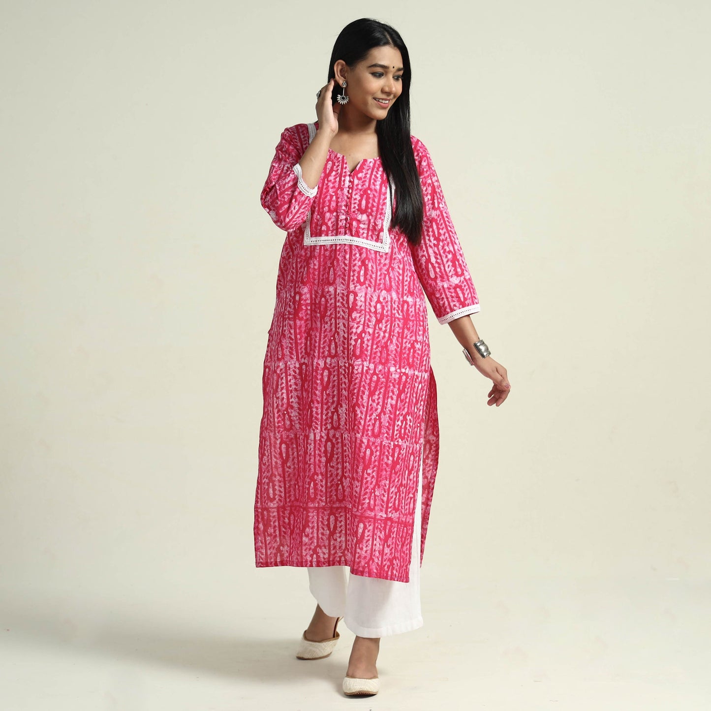  Hand Batik Printed Cotton Kurta with Palazzo Set 