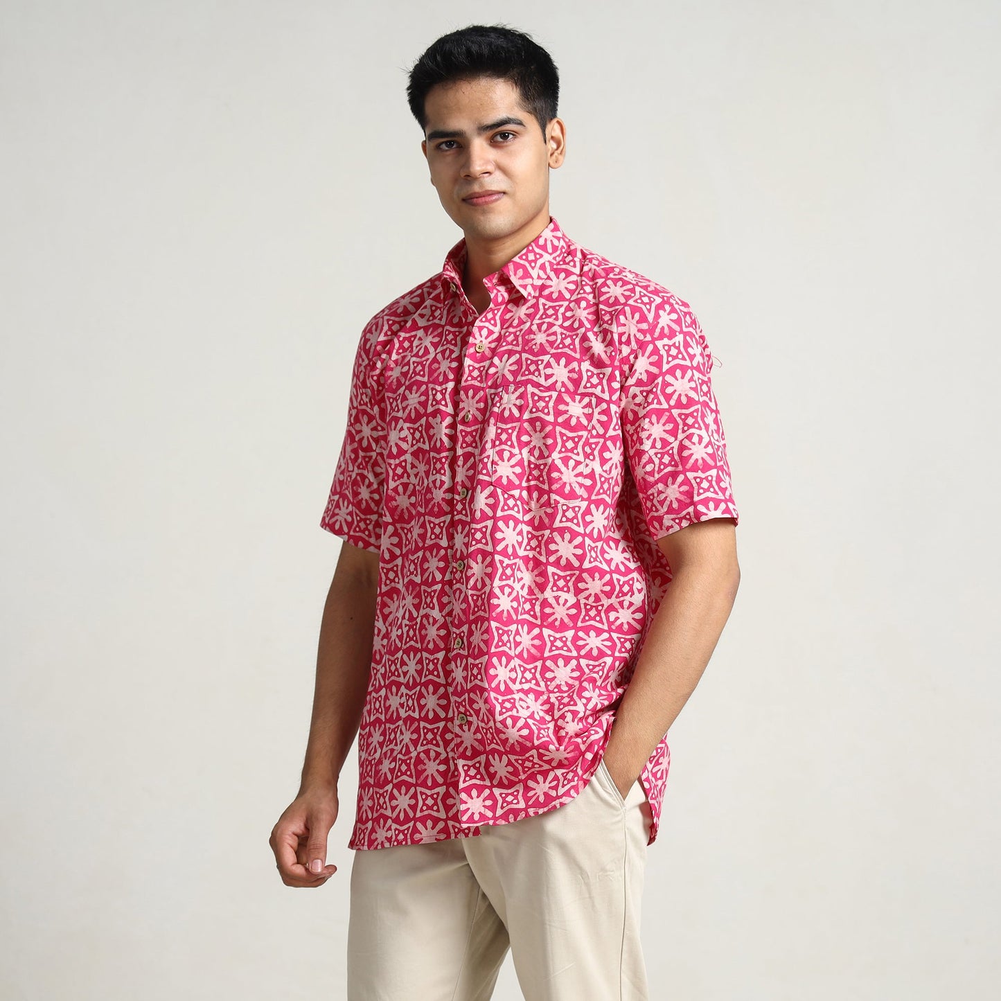 Buy Hand Batik Printed Cotton Men Half Sleeve Shirt 02 Online l iTokri.com
