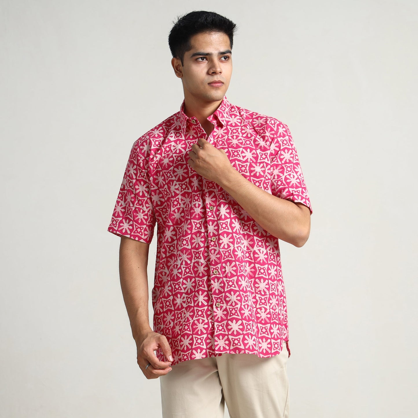 Buy Hand Batik Printed Cotton Men Half Sleeve Shirt 02 Online l iTokri.com