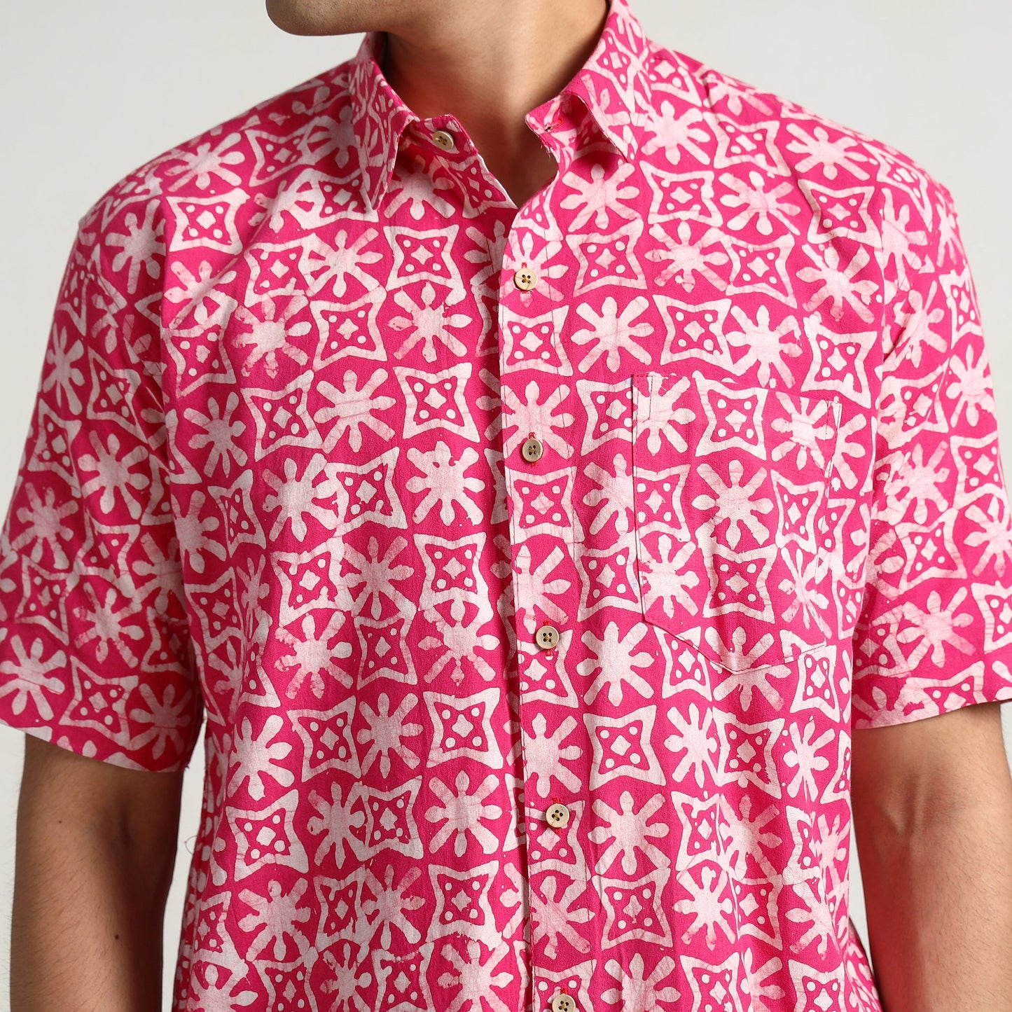 Buy Hand Batik Printed Cotton Men Half Sleeve Shirt 02 Online l iTokri.com
