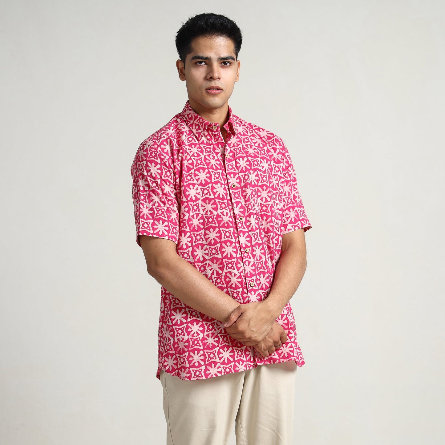 Buy Hand Batik Printed Cotton Men Half Sleeve Shirt 02 Online l iTokri.com