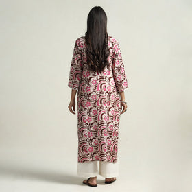 Hand Batik Print Cotton Straight Kurta with Lace Work for Women