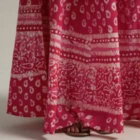 Pink Hand Batik Printed Running Stitch Cotton Long Skirt 