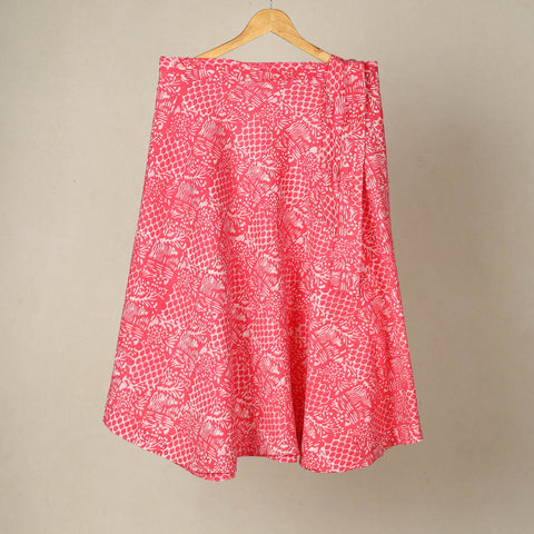 Pink - hand batik printed wrap around skirt for women 04