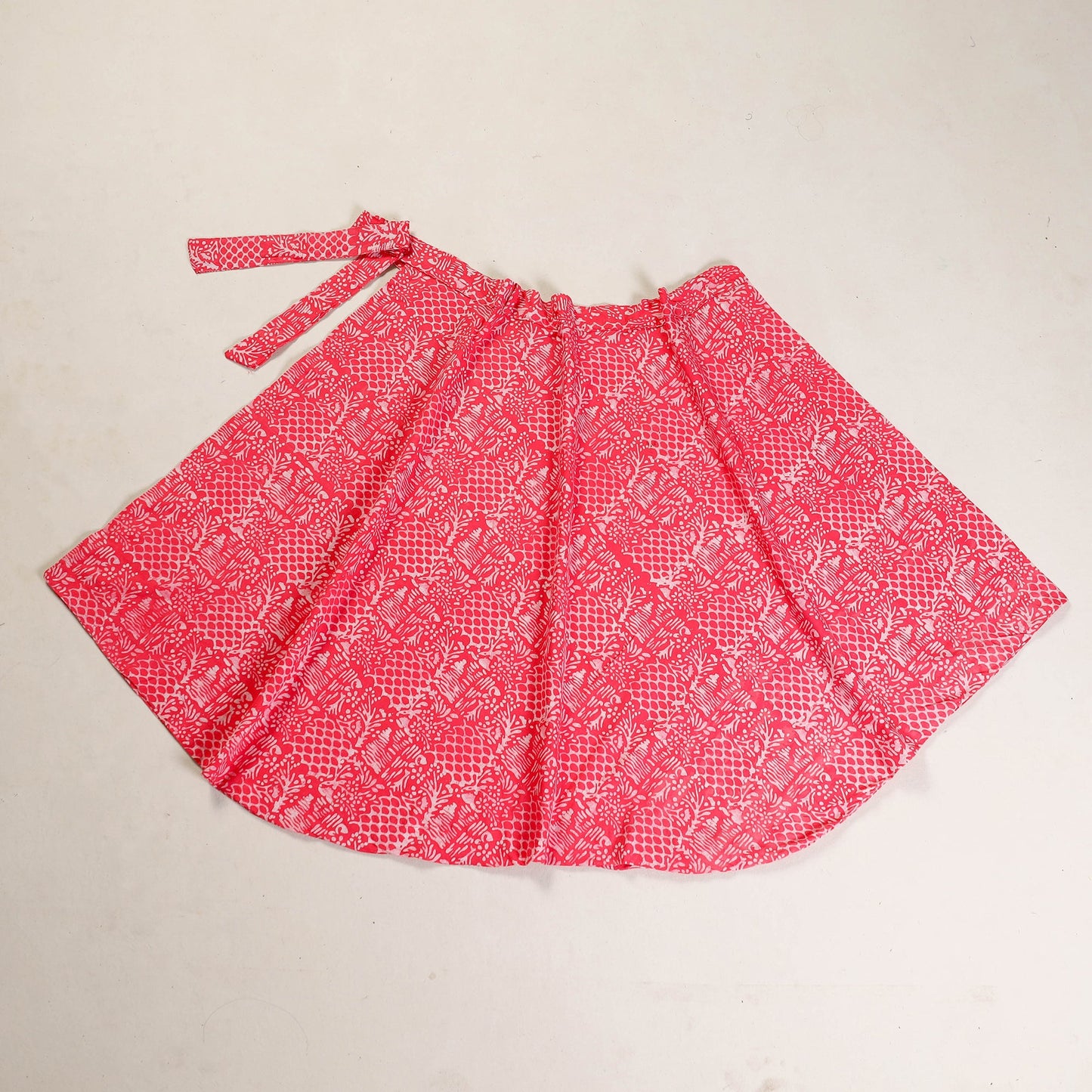 Pink - hand batik printed wrap around skirt for women 04