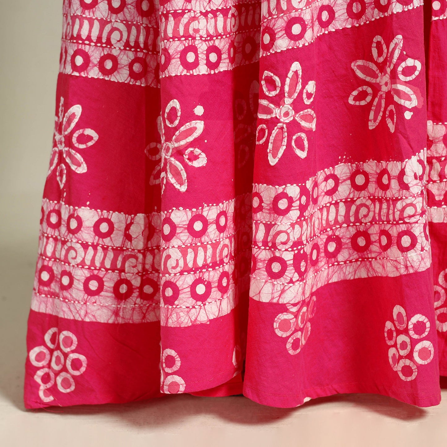Pink - hand batik running stitch cotton long skirt 02