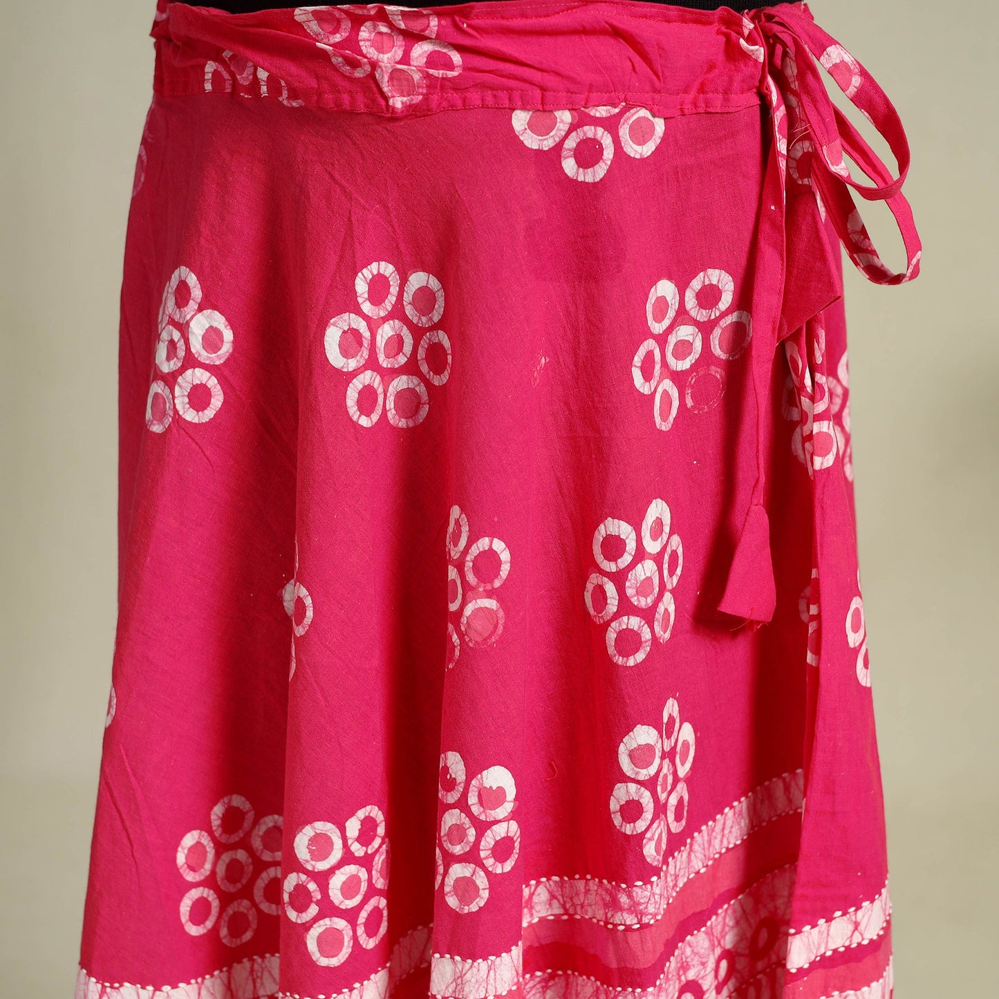Pink - hand batik running stitch cotton long skirt 02