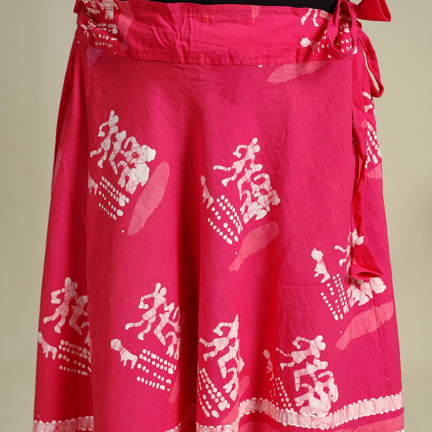 Pink Hand Batik Print Running Stitch Cotton Long Skirt