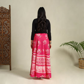 Pink Hand Batik Print Running Stitch Cotton Long Skirt