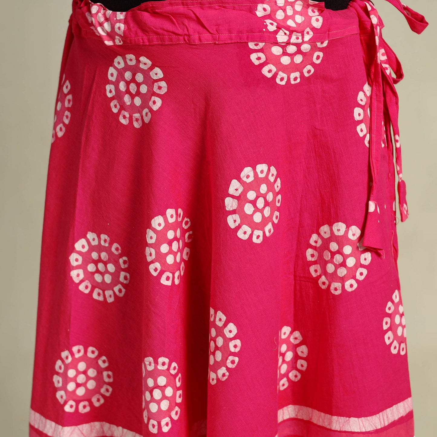 Pink Hand Batik Print Running Stitch Cotton Long Skirt