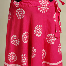Pink Hand Batik Print Running Stitch Cotton Long Skirt