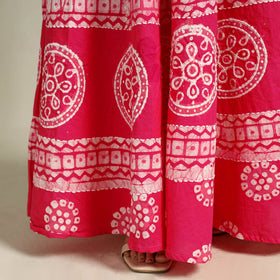 Pink Hand Batik Print Running Stitch Cotton Long Skirt
