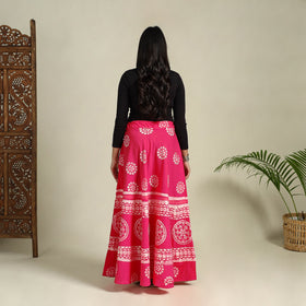 Pink Hand Batik Print Running Stitch Cotton Long Skirt