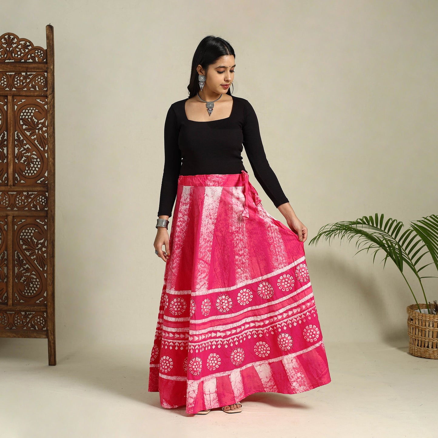 Buy Hand Batik Print Running Stitch Cotton Long Skirt