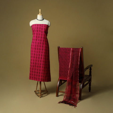 Hand block bagh print cotton 3pc unstitched dress material