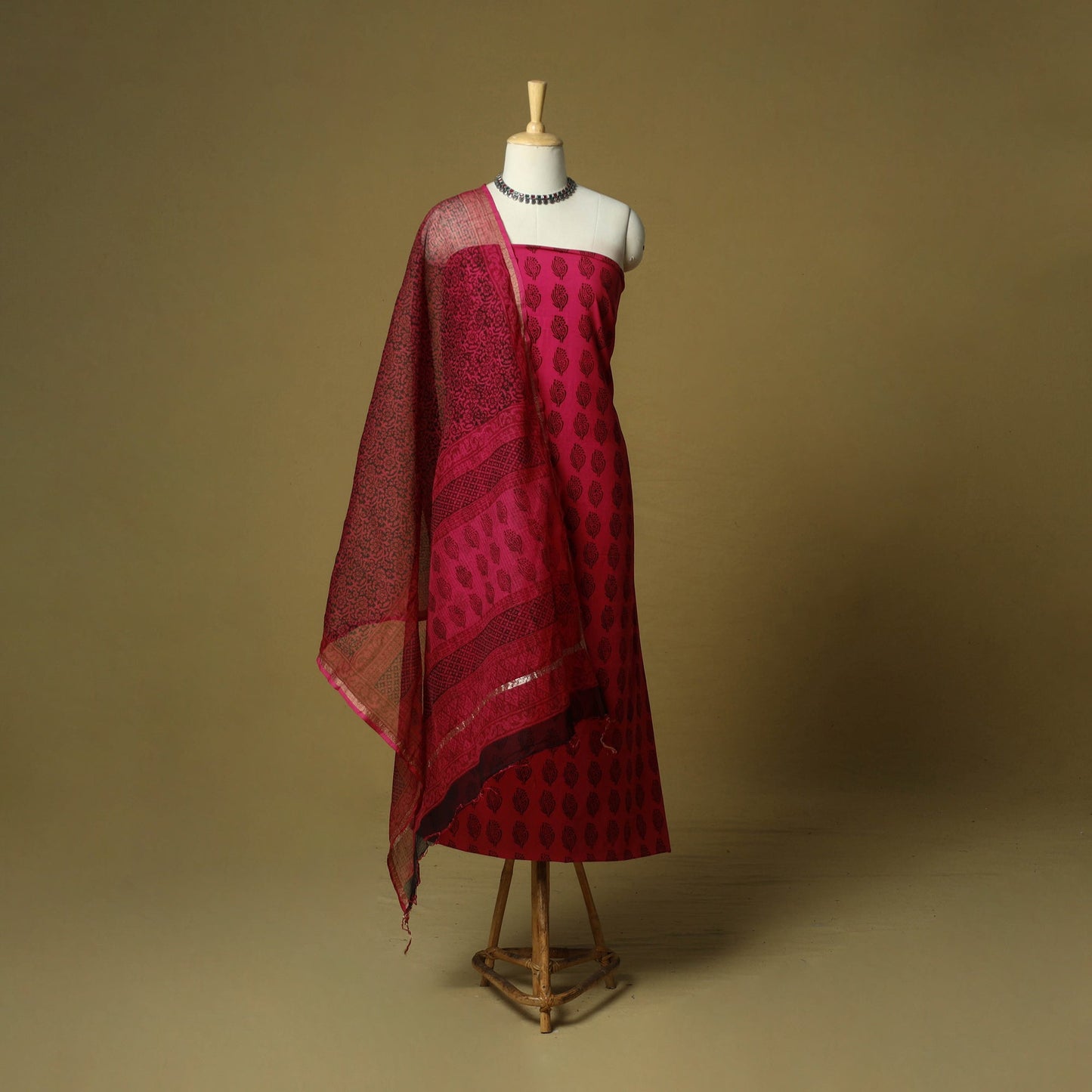 Hand block bagh print cotton 3pc unstitched dress material