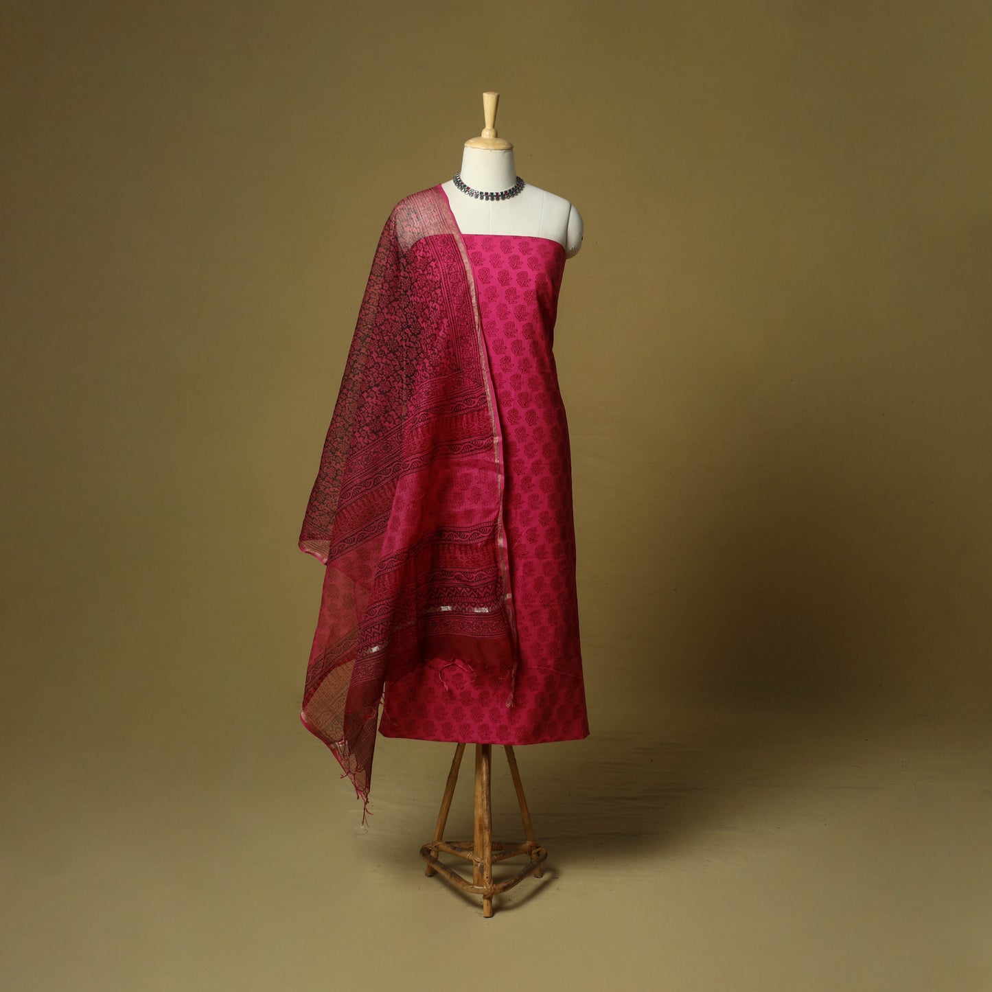Hand block bagh print cotton 3pc unstitched dress material