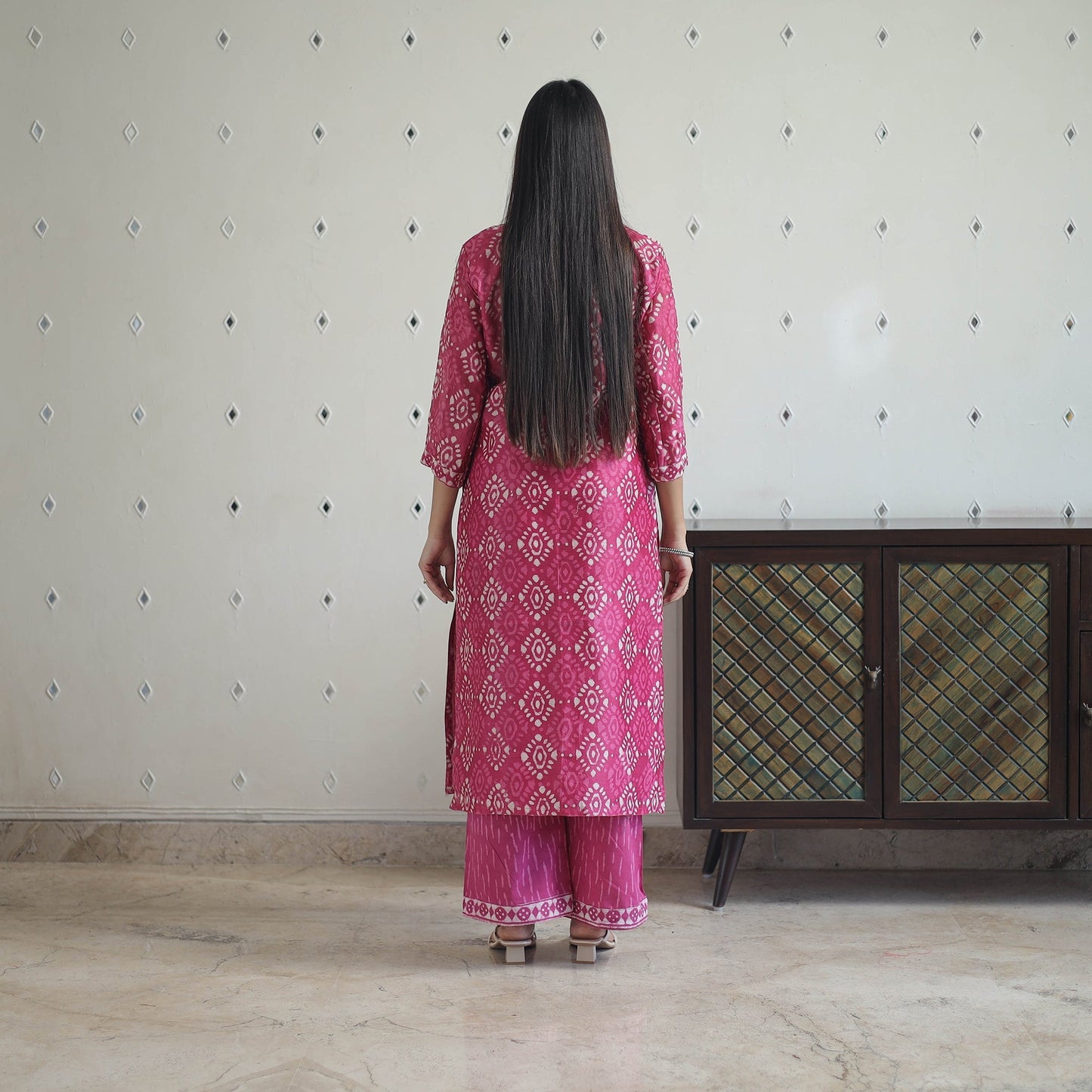 Buy Pink Hand Block Bagru Print Chanderi Silk Kurta Set