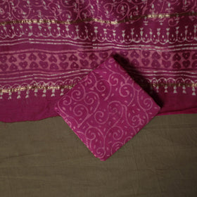 Hand block batik print chanderi silk 3pc unstitched dress