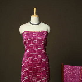 Hand block batik print chanderi silk 3pc unstitched dress