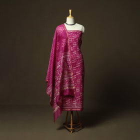 Hand block batik print chanderi silk 3pc unstitched dress