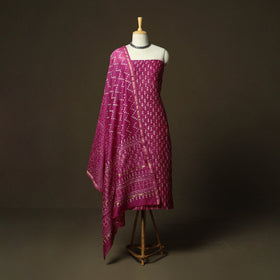 Hand block batik print chanderi silk 3pc unstitched dress
