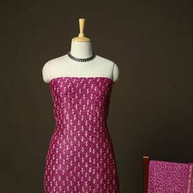 Hand block batik print chanderi silk 3pc unstitched dress