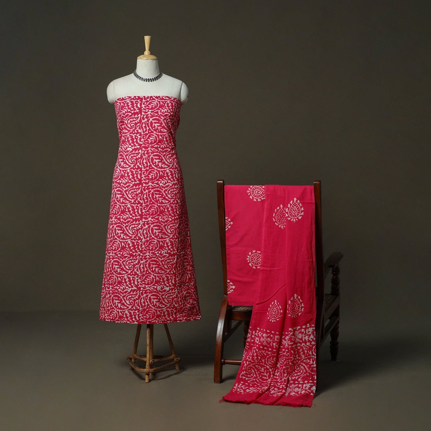 Hand batik cotton 3pc unstitched dress material 59