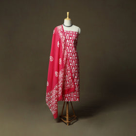 Hand block batik print cotton 3pc unstitched dress material